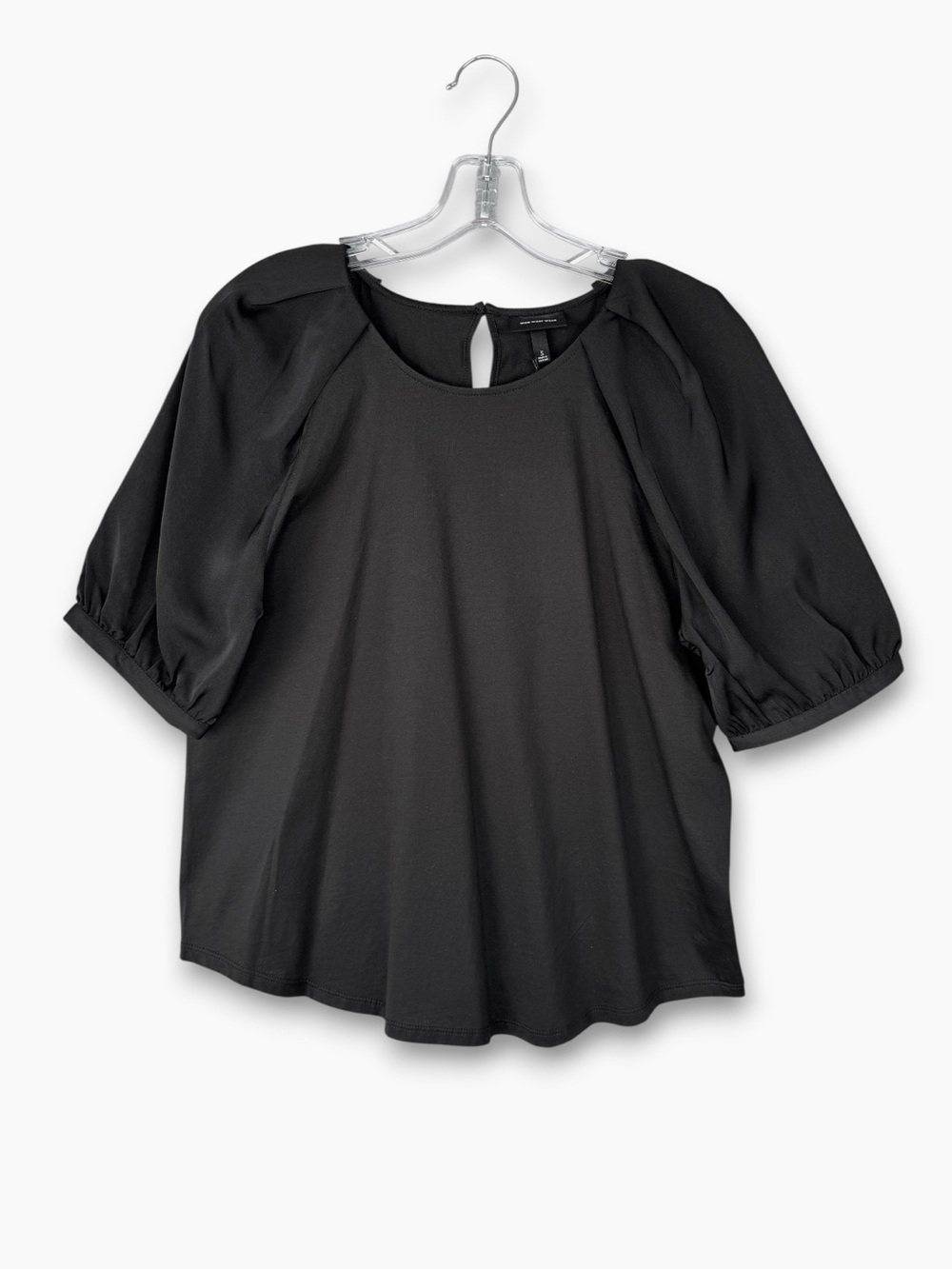 Who What Wear Mixed Media Puff‎ Sleeve Blouse Black S Office Casual